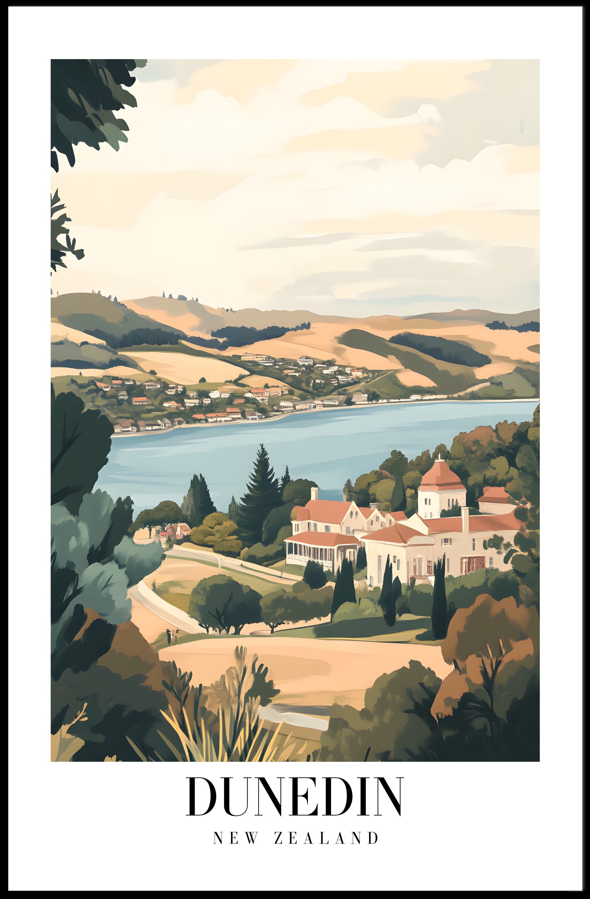 Dunedin's Vintage Landscape Travel Poster PosterGoat