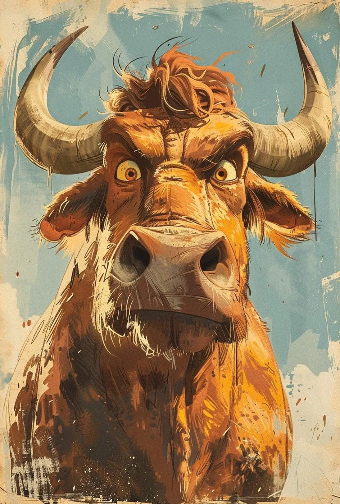 Dynamic Bull Illustration in Contemporary Setting Animal Poster PosterGoat