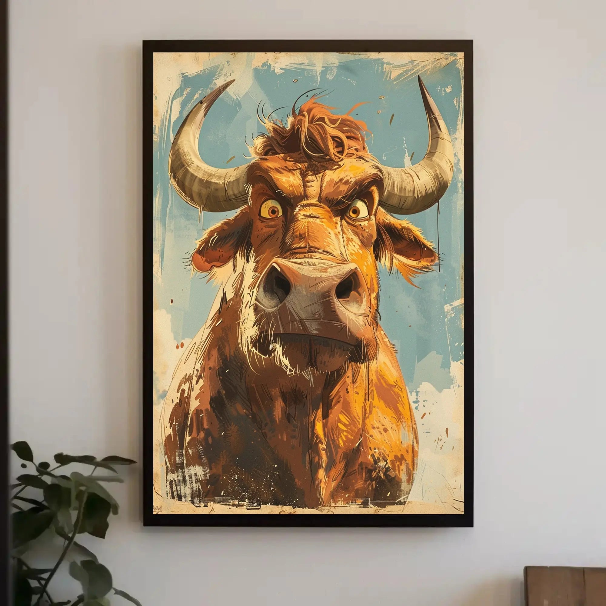Dynamic Bull Illustration in Contemporary Setting Animal Poster PosterGoat