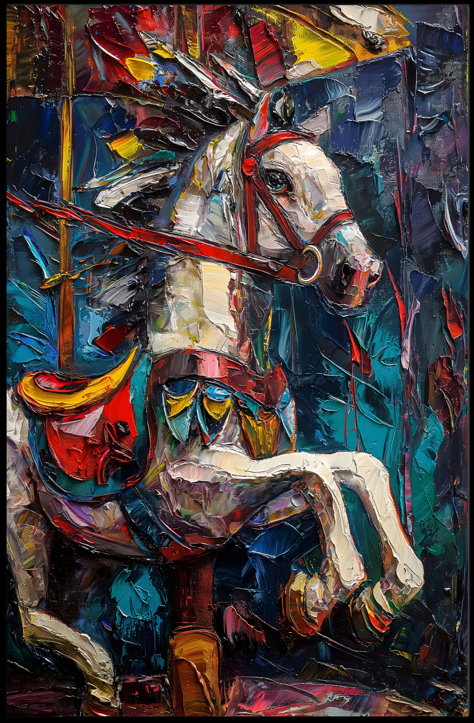 Dynamic Carousel Horse Art: Abstract or Artistic Poster PosterGoat