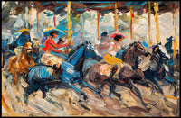 Dynamic Horseback Riders in Impressionistic Artistic Poster PosterGoat