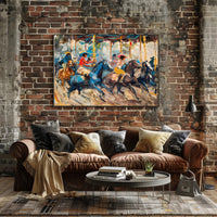 Dynamic Horseback Riders in Impressionistic Artistic Poster PosterGoat