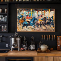 Dynamic Horseback Riders in Impressionistic Artistic Poster PosterGoat