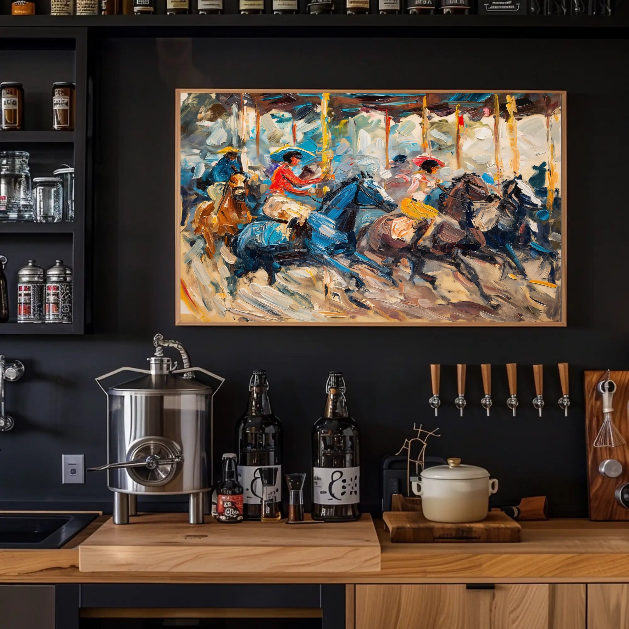 Dynamic Horseback Riders in Impressionistic Artistic Poster PosterGoat