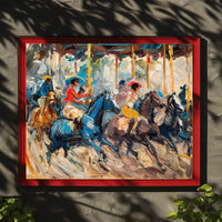 Dynamic Horseback Riders in Impressionistic Artistic Poster PosterGoat