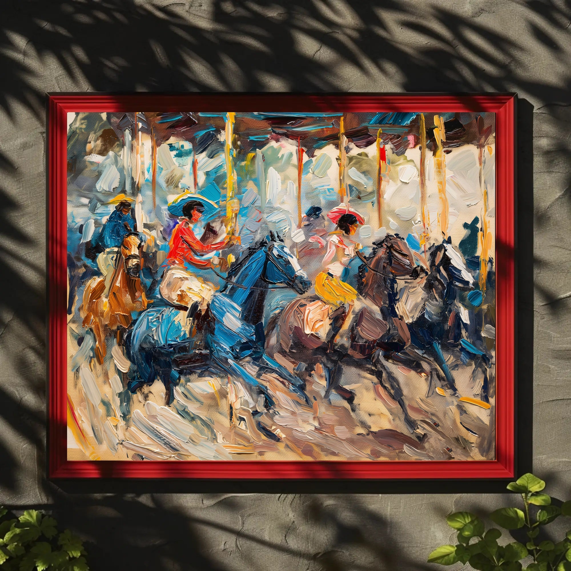 Dynamic Horseback Riders in Impressionistic Artistic Poster PosterGoat