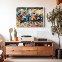 Dynamic Horseback Riders in Impressionistic Artistic Poster PosterGoat