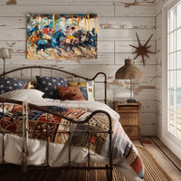 Dynamic Horseback Riders in Impressionistic Artistic Poster PosterGoat