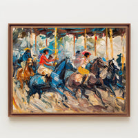 Dynamic Horseback Riders in Impressionistic Artistic Poster PosterGoat