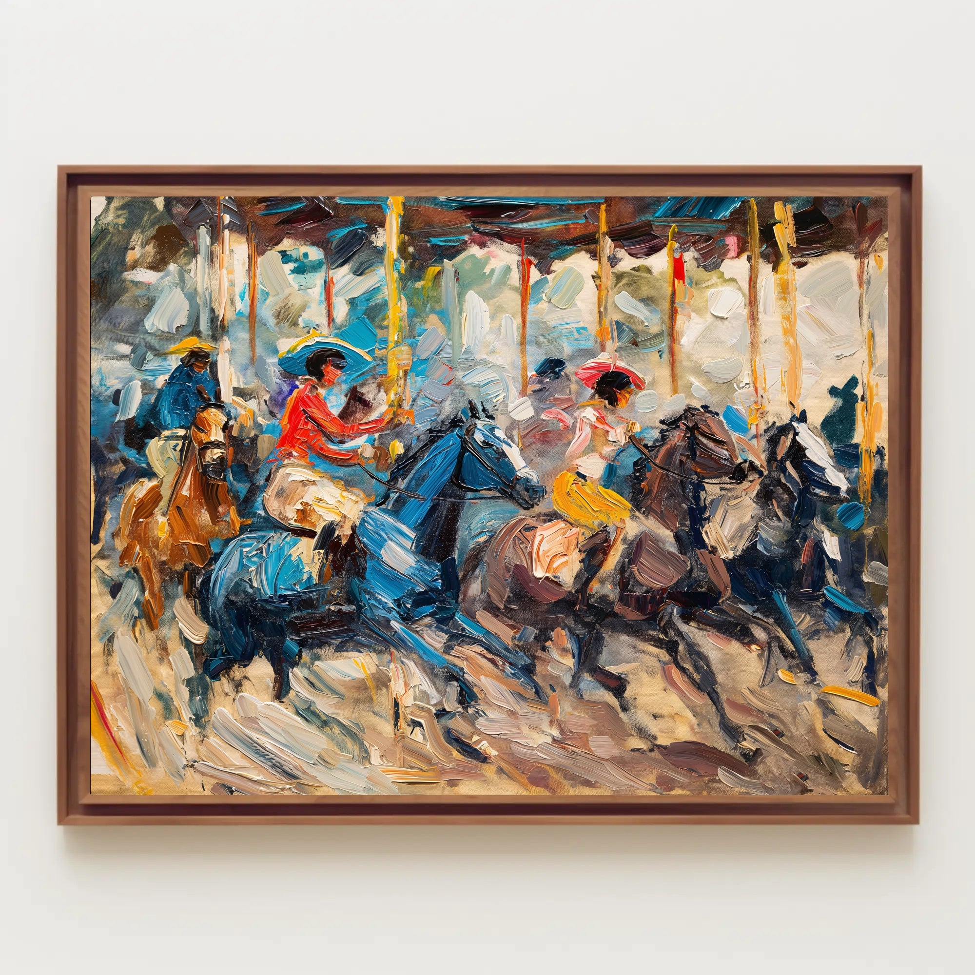 Dynamic Horseback Riders in Impressionistic Artistic Poster PosterGoat