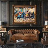 Dynamic Horseback Riders in Impressionistic Artistic Poster PosterGoat