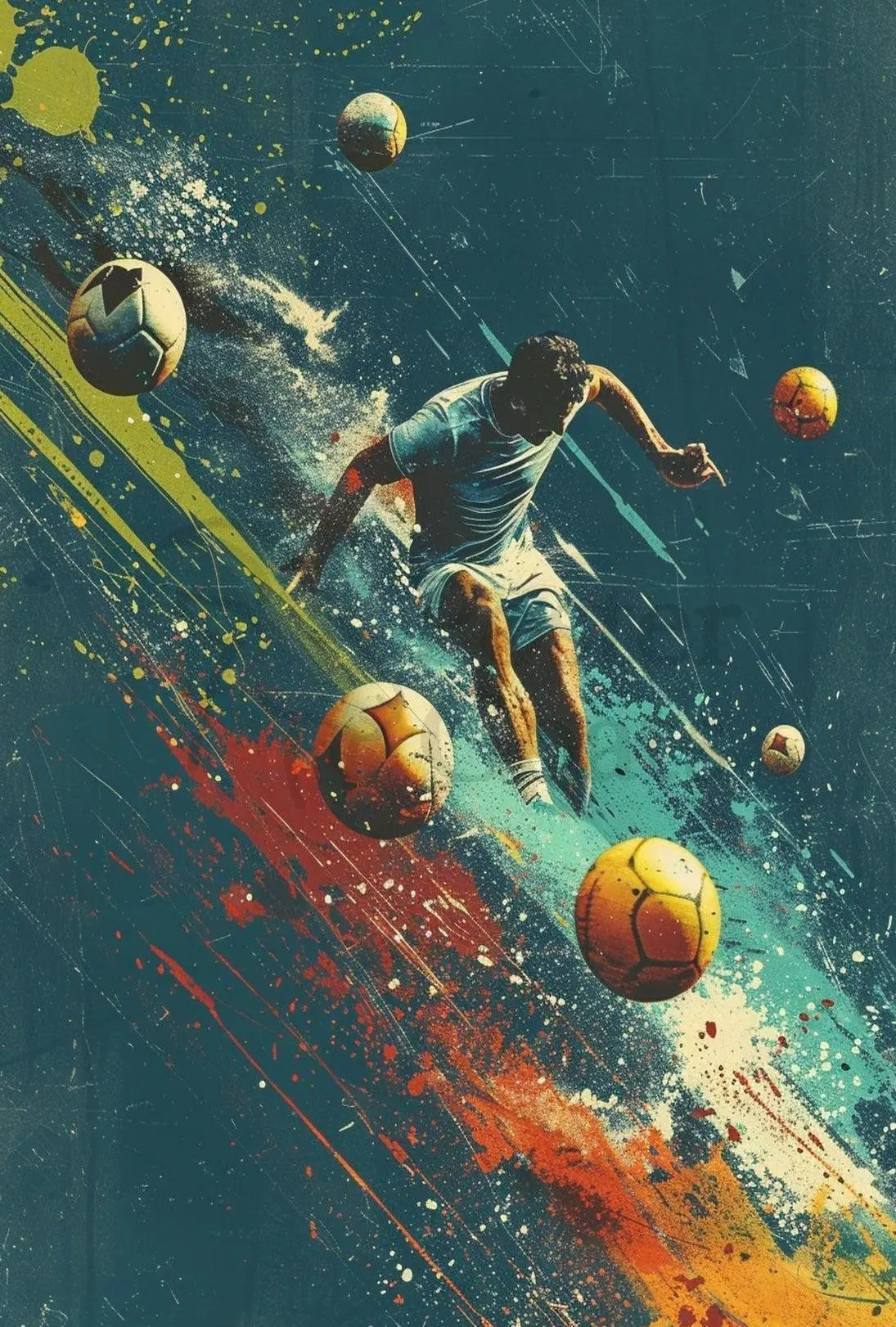 Dynamic Soccer Action: Energetic Digital Painting Sports Poster PosterGoat
