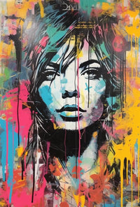 Dynamic Urban Portrait in Vibrant Colors Artistic Poster PosterGoat