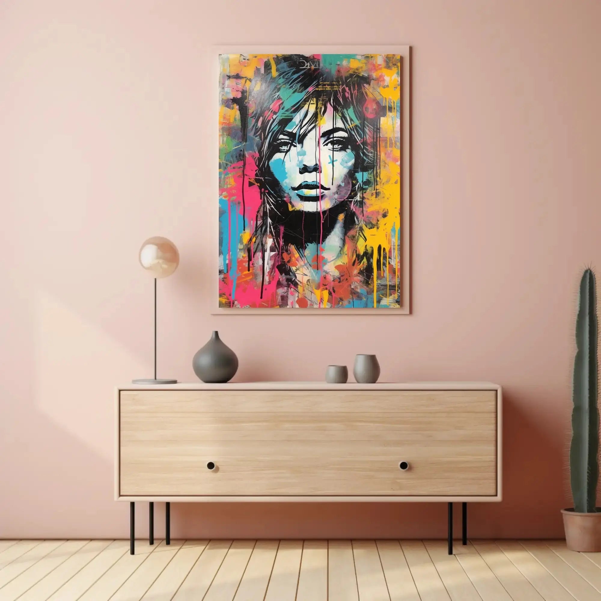 Dynamic Urban Portrait in Vibrant Colors Artistic Poster PosterGoat