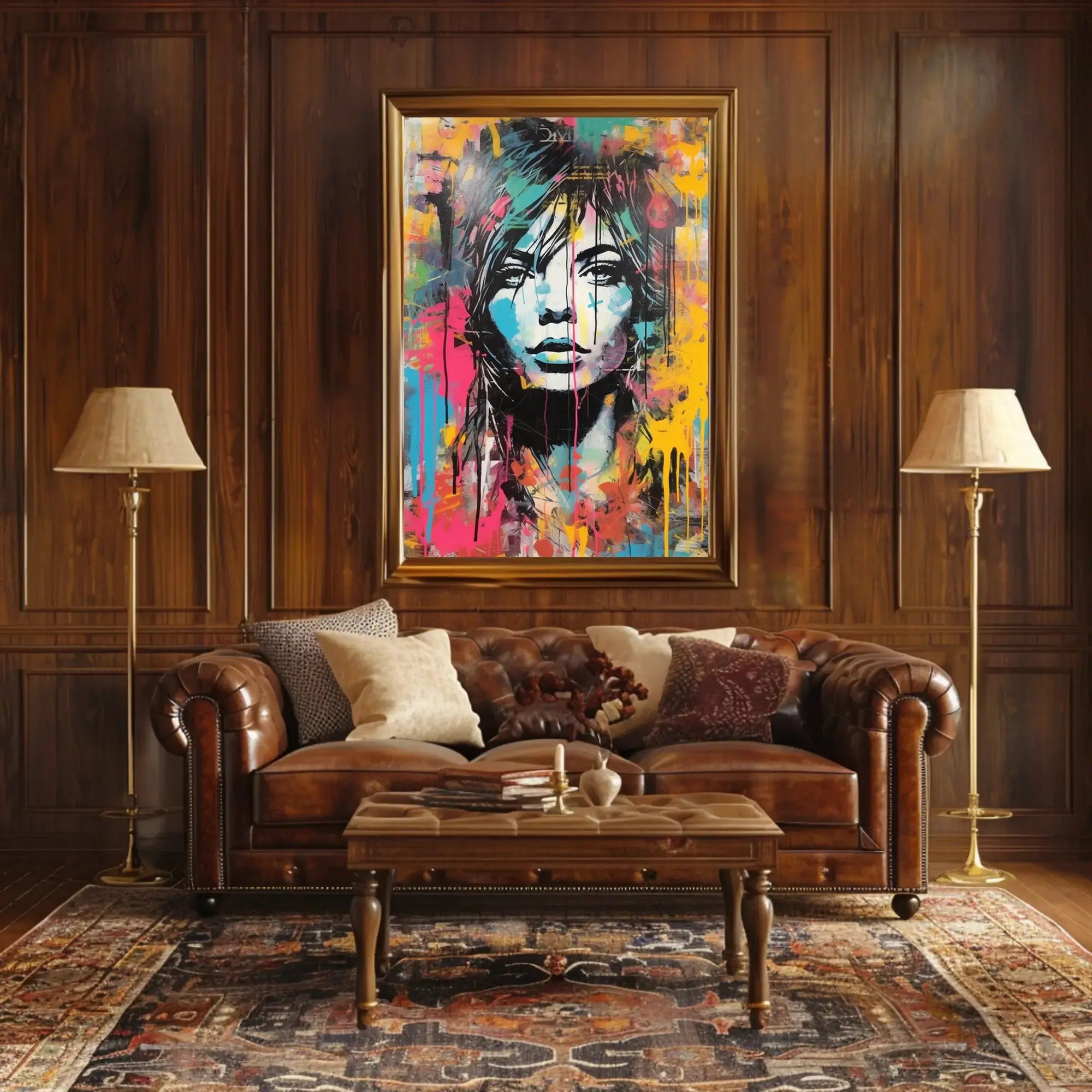 Dynamic Urban Portrait in Vibrant Colors Artistic Poster PosterGoat