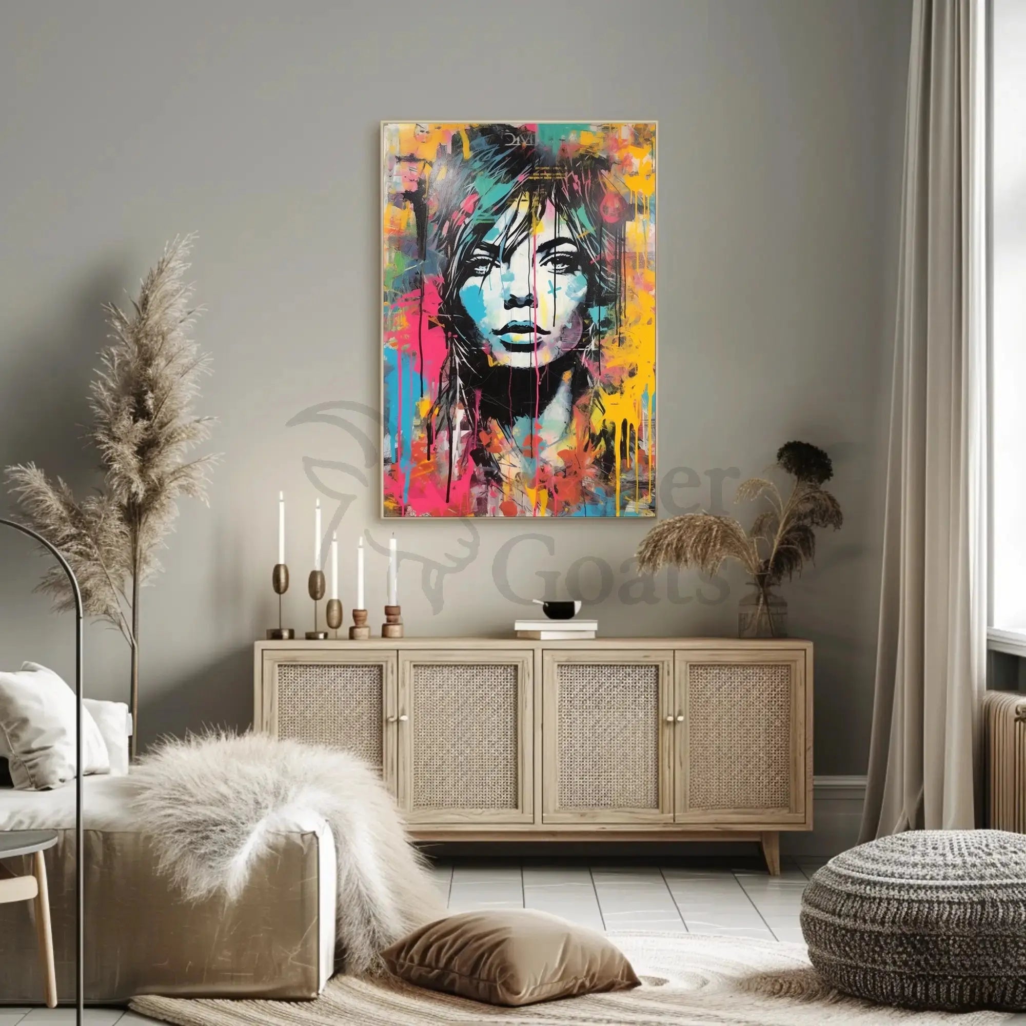 Dynamic Urban Portrait in Vibrant Colors Artistic Poster PosterGoat
