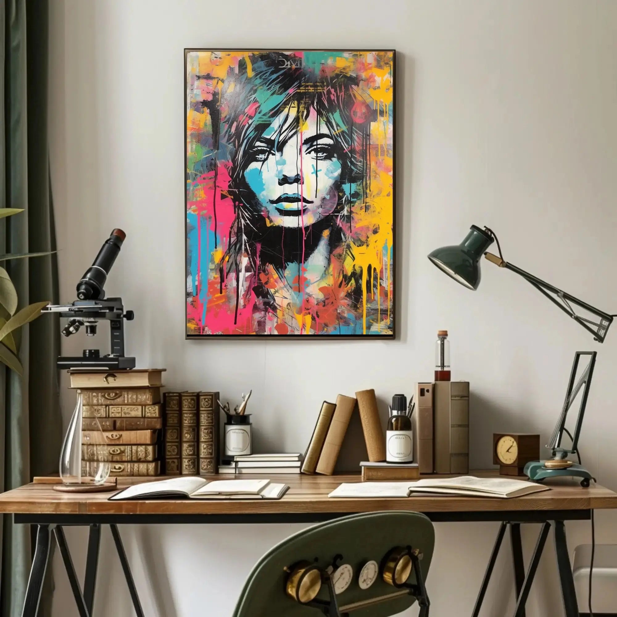 Dynamic Urban Portrait in Vibrant Colors Artistic Poster PosterGoat