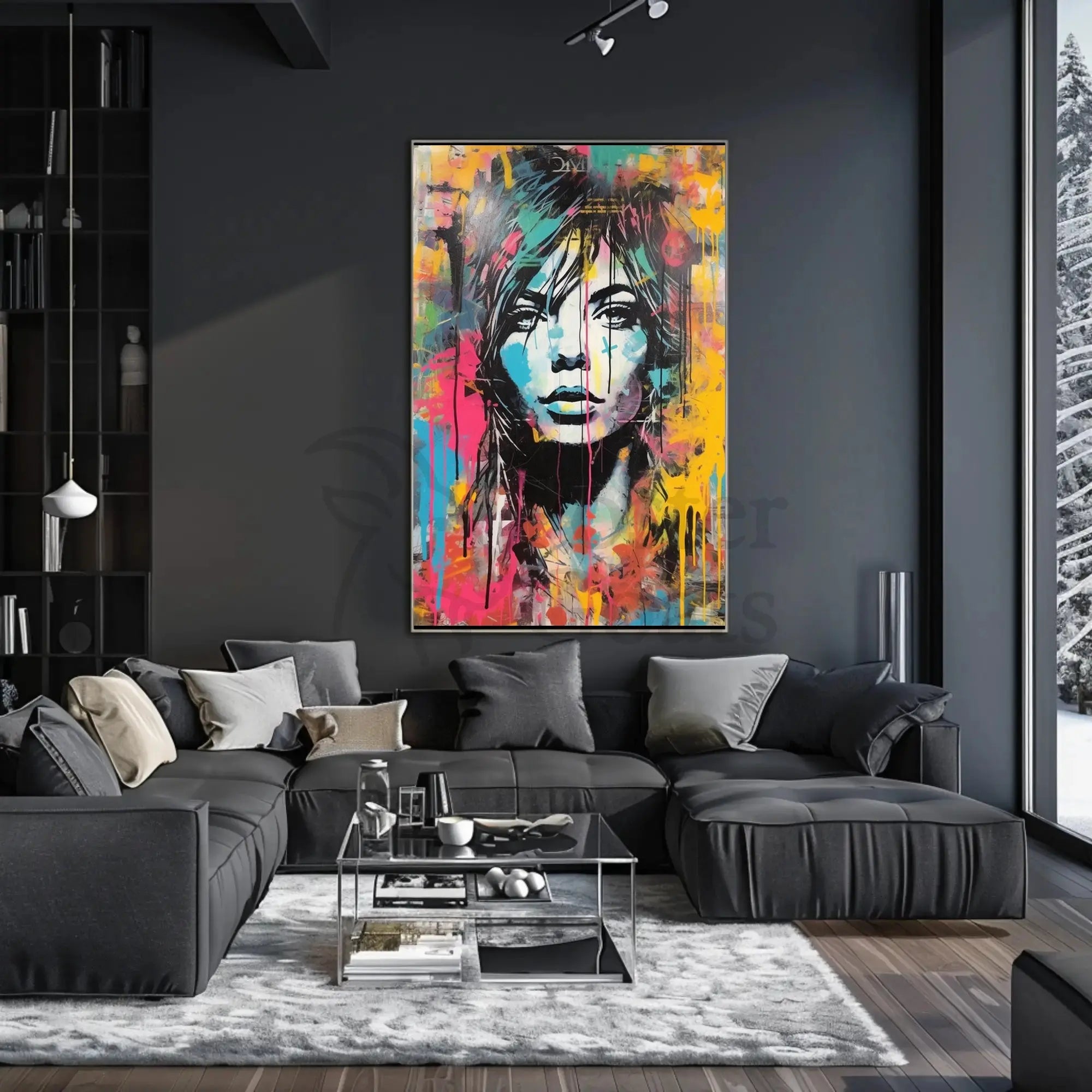 Dynamic Urban Portrait in Vibrant Colors Artistic Poster PosterGoat