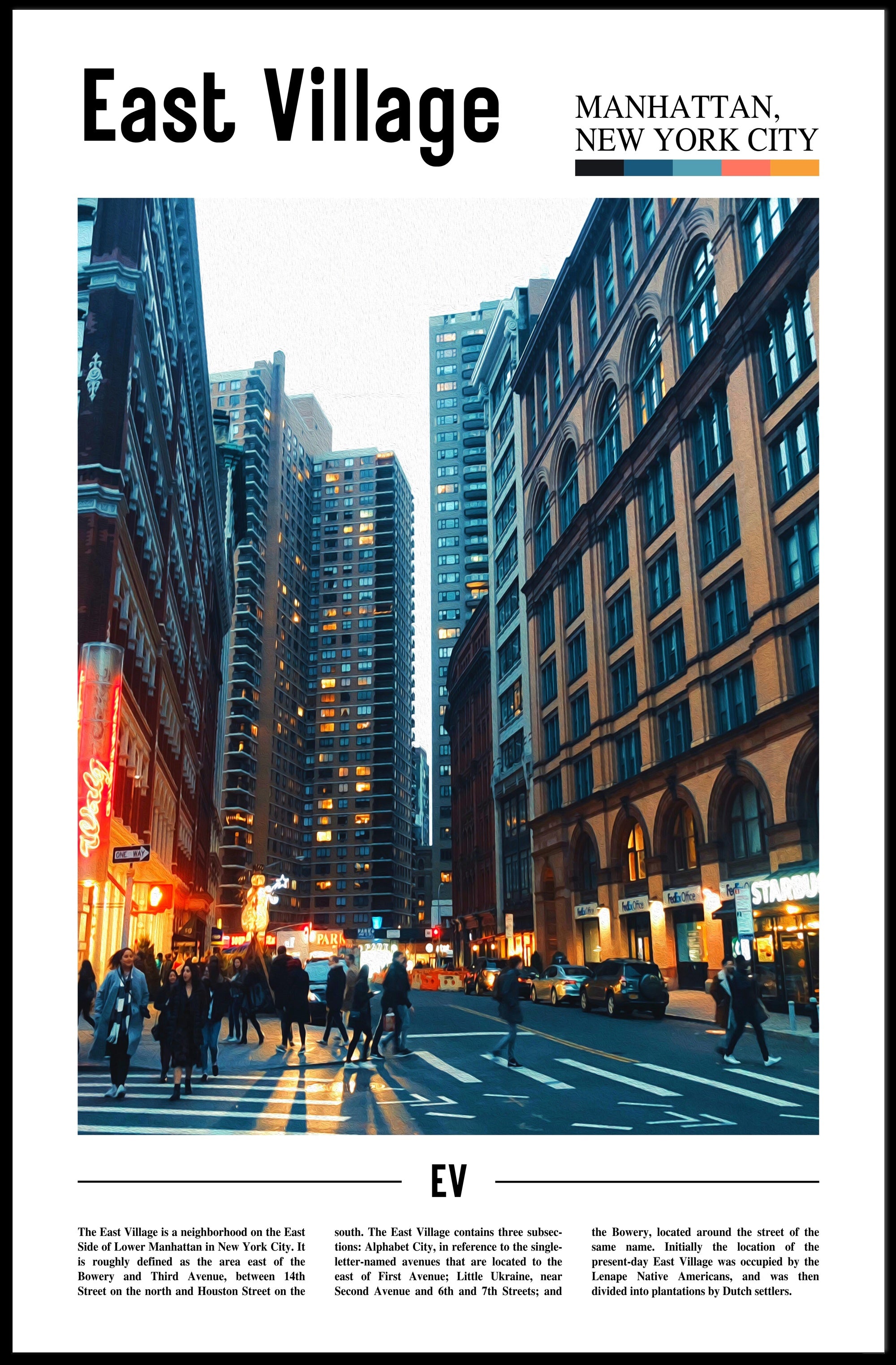 East Village Vibrant Street Scene Travel Poster PosterGoat