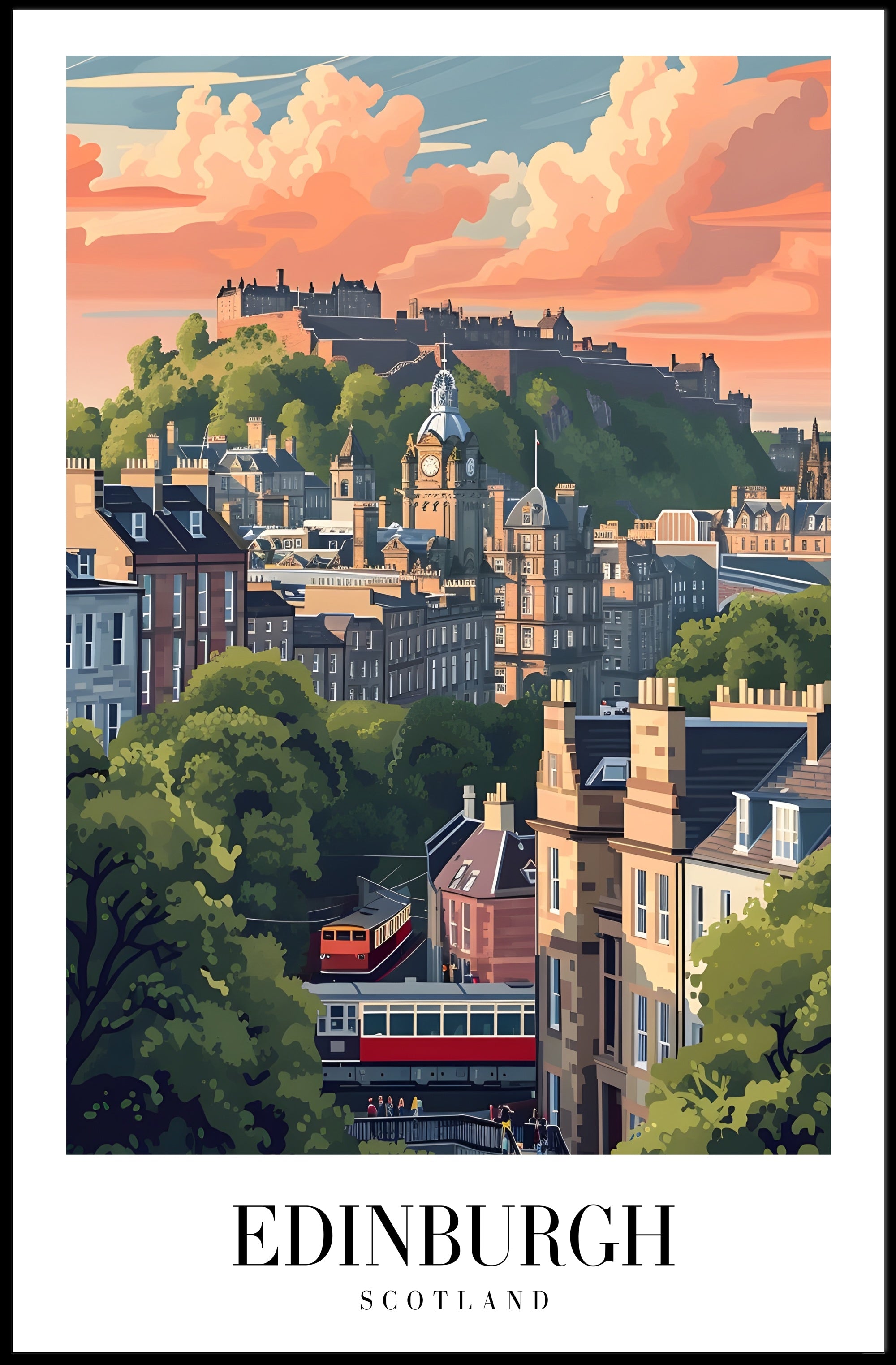 Edinburgh Cityscape Vintage Travel Poster PosterGoat
