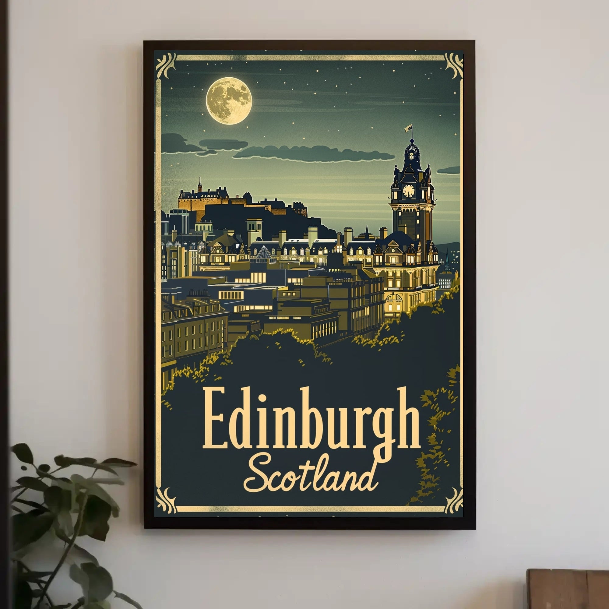 Edinburgh Nightscape Vintage Travel Poster PosterGoat