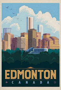 Edmonton Cityscape Vintage Travel Poster PosterGoat