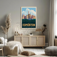 Edmonton Cityscape Vintage Travel Poster PosterGoat