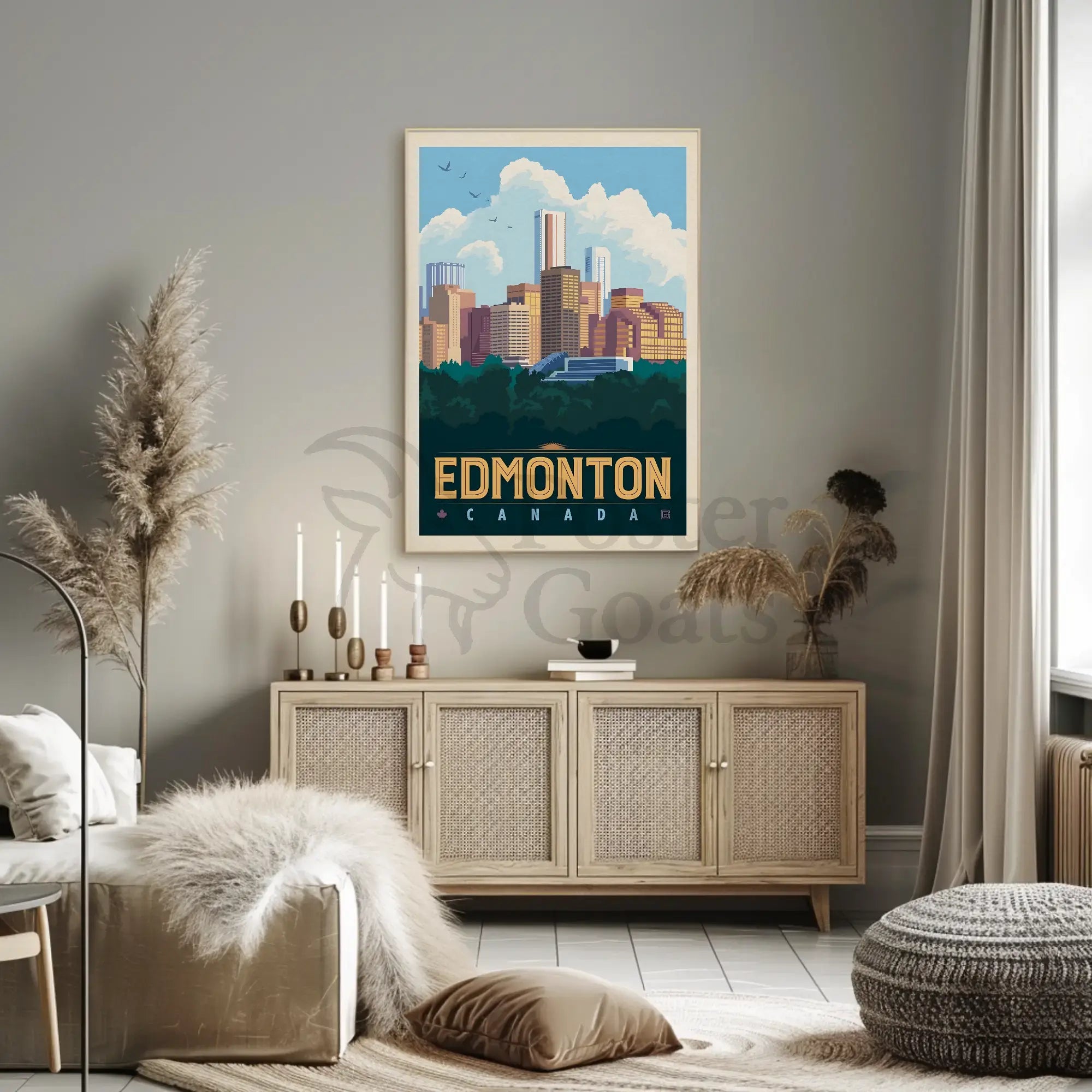 Edmonton Cityscape Vintage Travel Poster PosterGoat