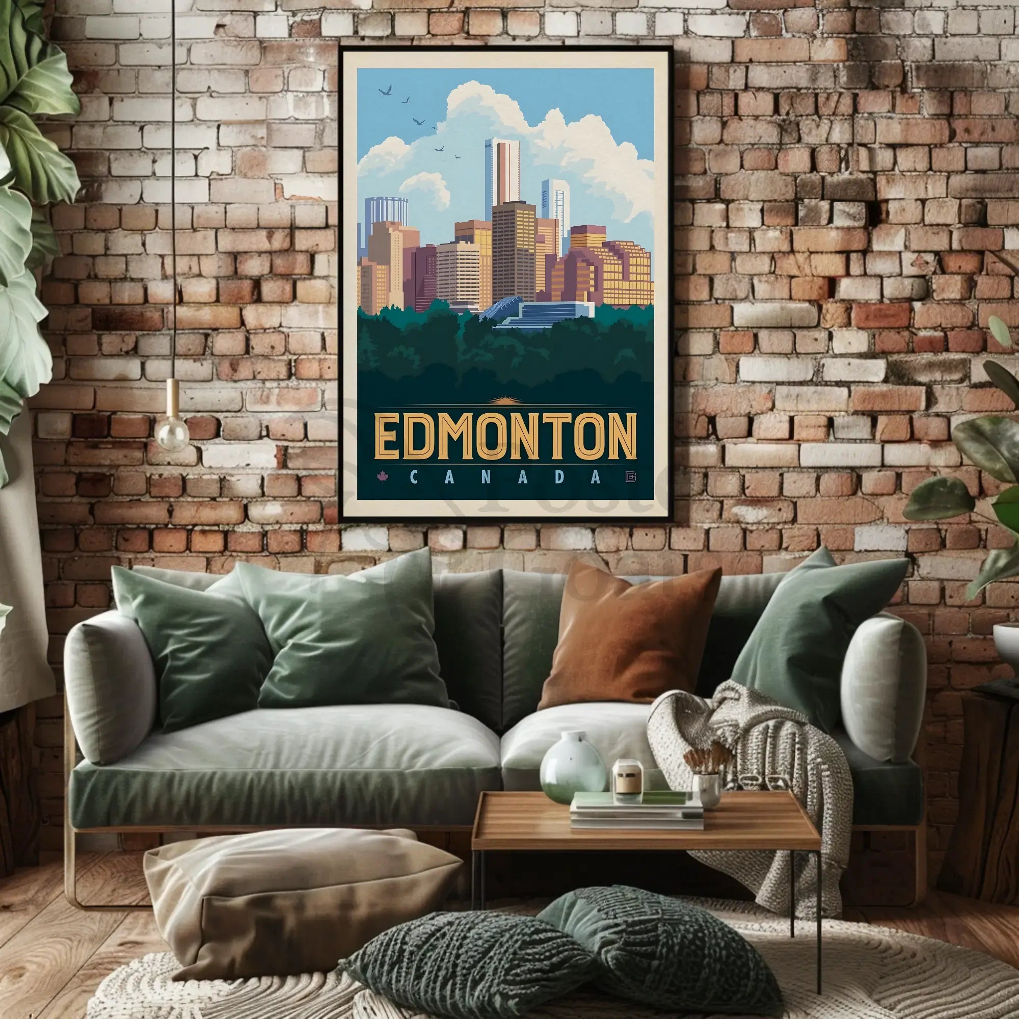 Edmonton Cityscape Vintage Travel Poster PosterGoat