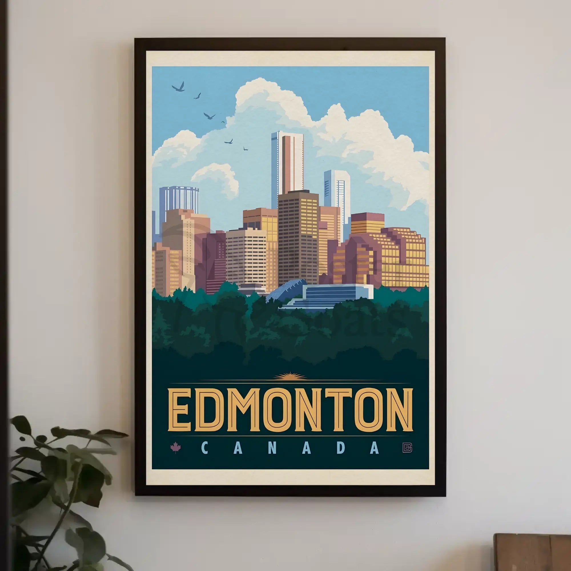 Edmonton Cityscape Vintage Travel Poster PosterGoat