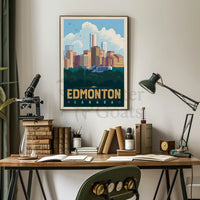 Edmonton Cityscape Vintage Travel Poster PosterGoat