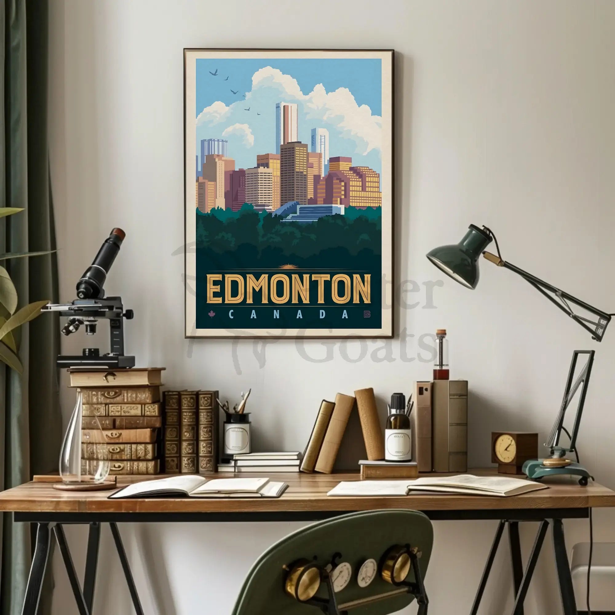 Edmonton Cityscape Vintage Travel Poster PosterGoat