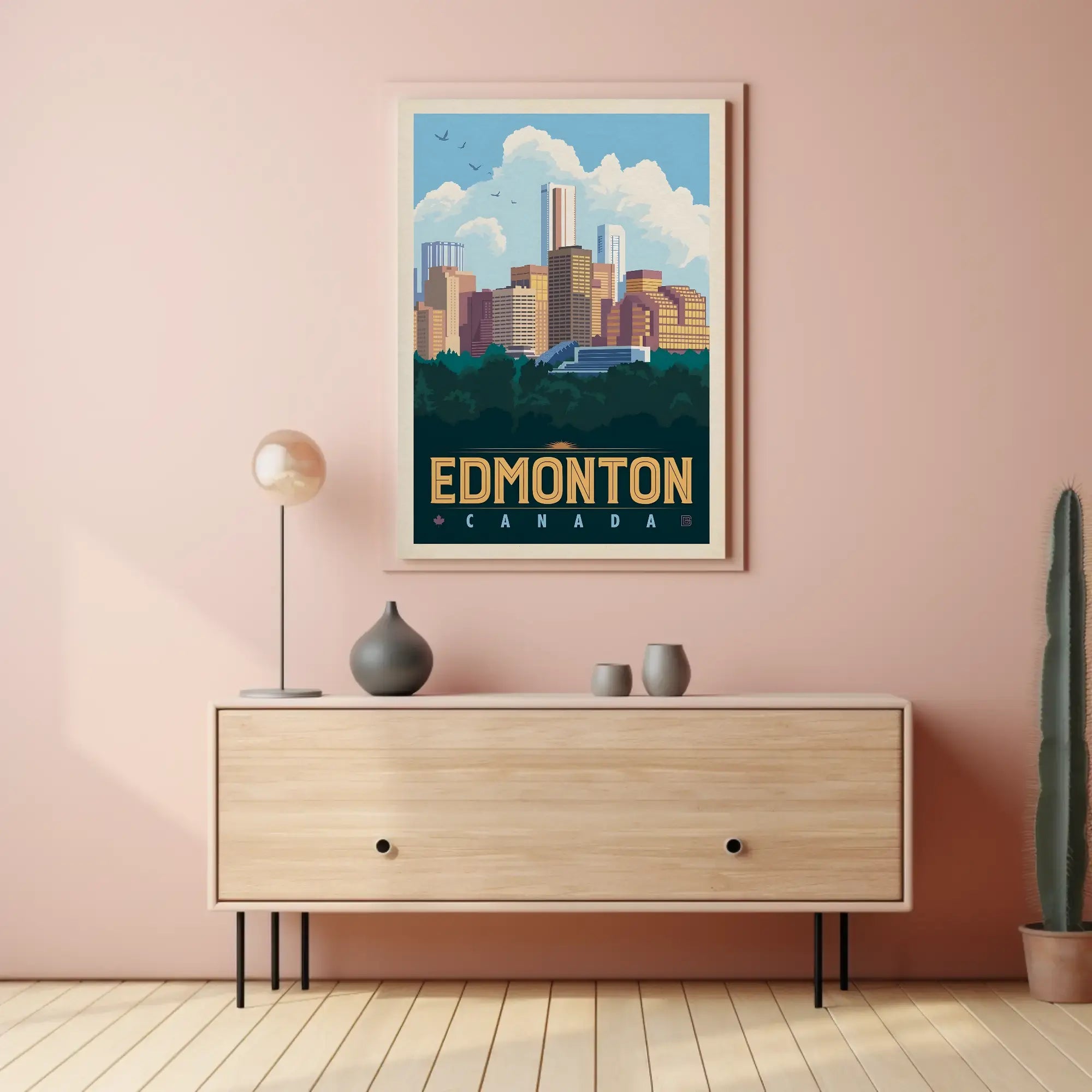 Edmonton Cityscape Vintage Travel Poster PosterGoat
