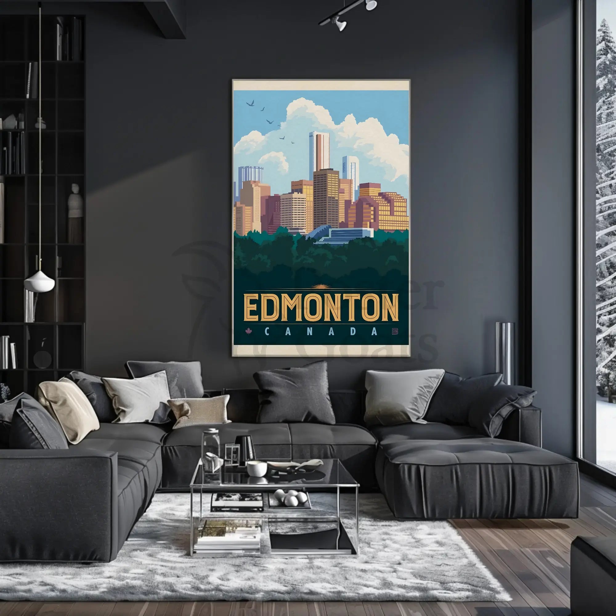 Edmonton Cityscape Vintage Travel Poster PosterGoat