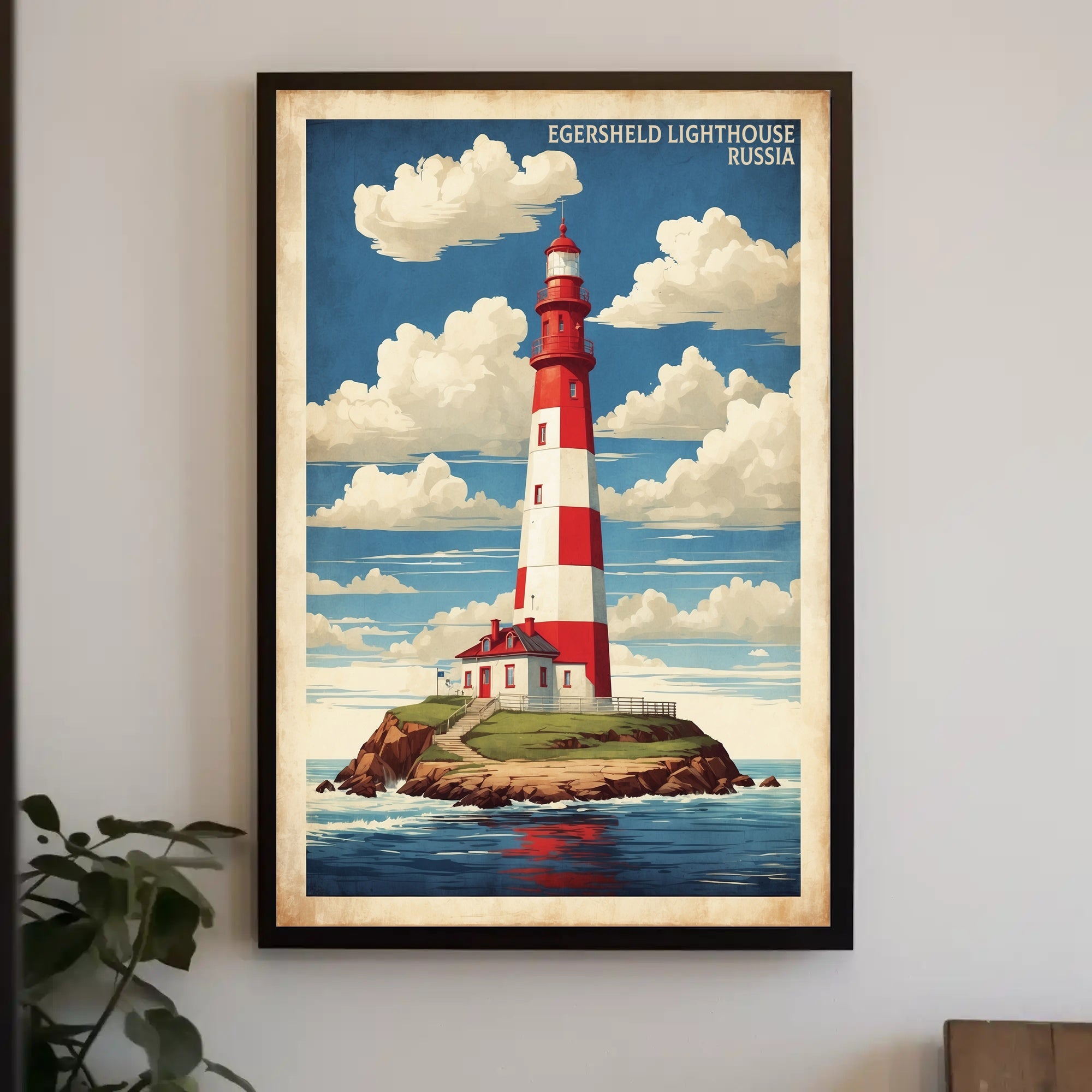 Egersheld Lighthouse Vintage Coastal Travel Poster PosterGoat