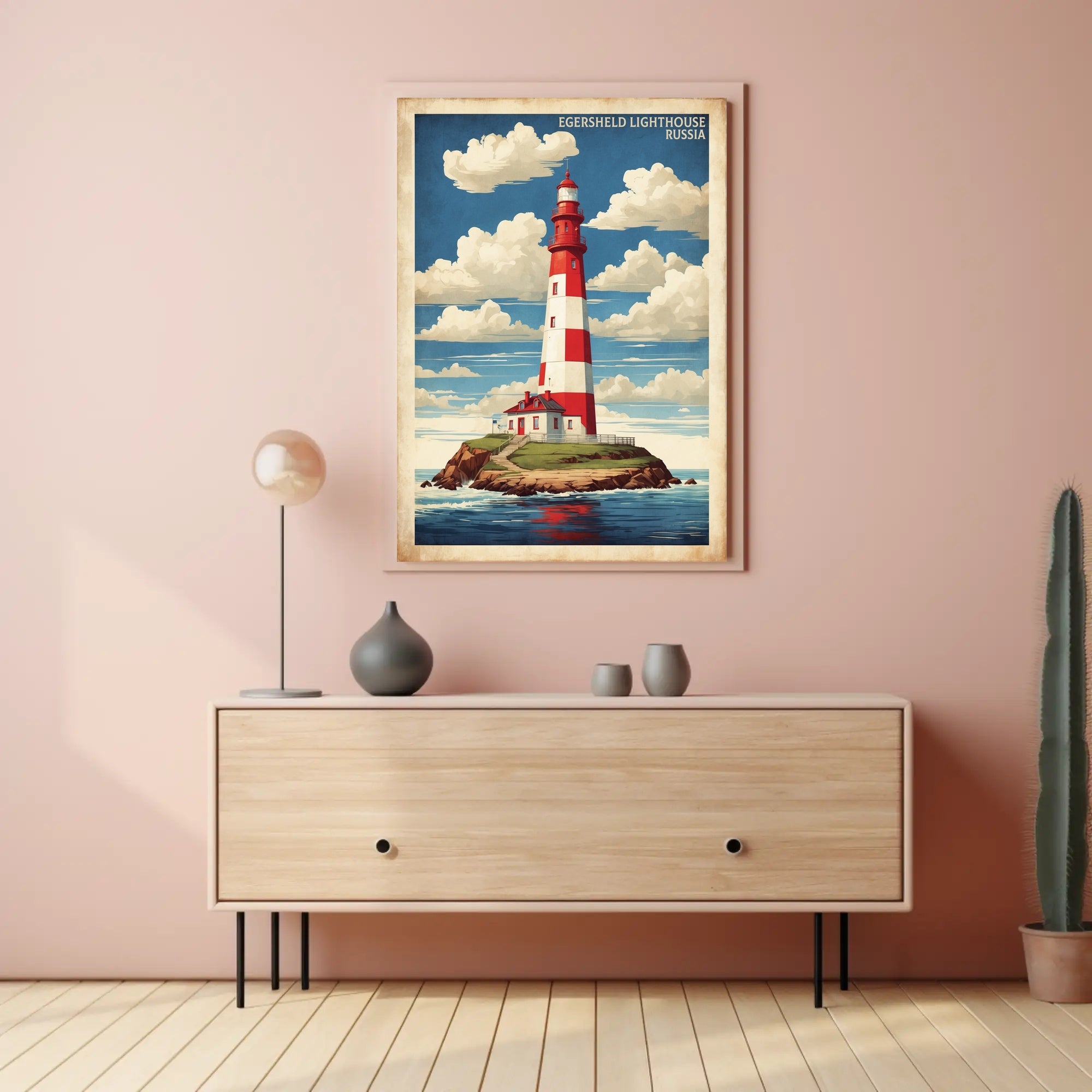 Egersheld Lighthouse Vintage Coastal Travel Poster PosterGoat
