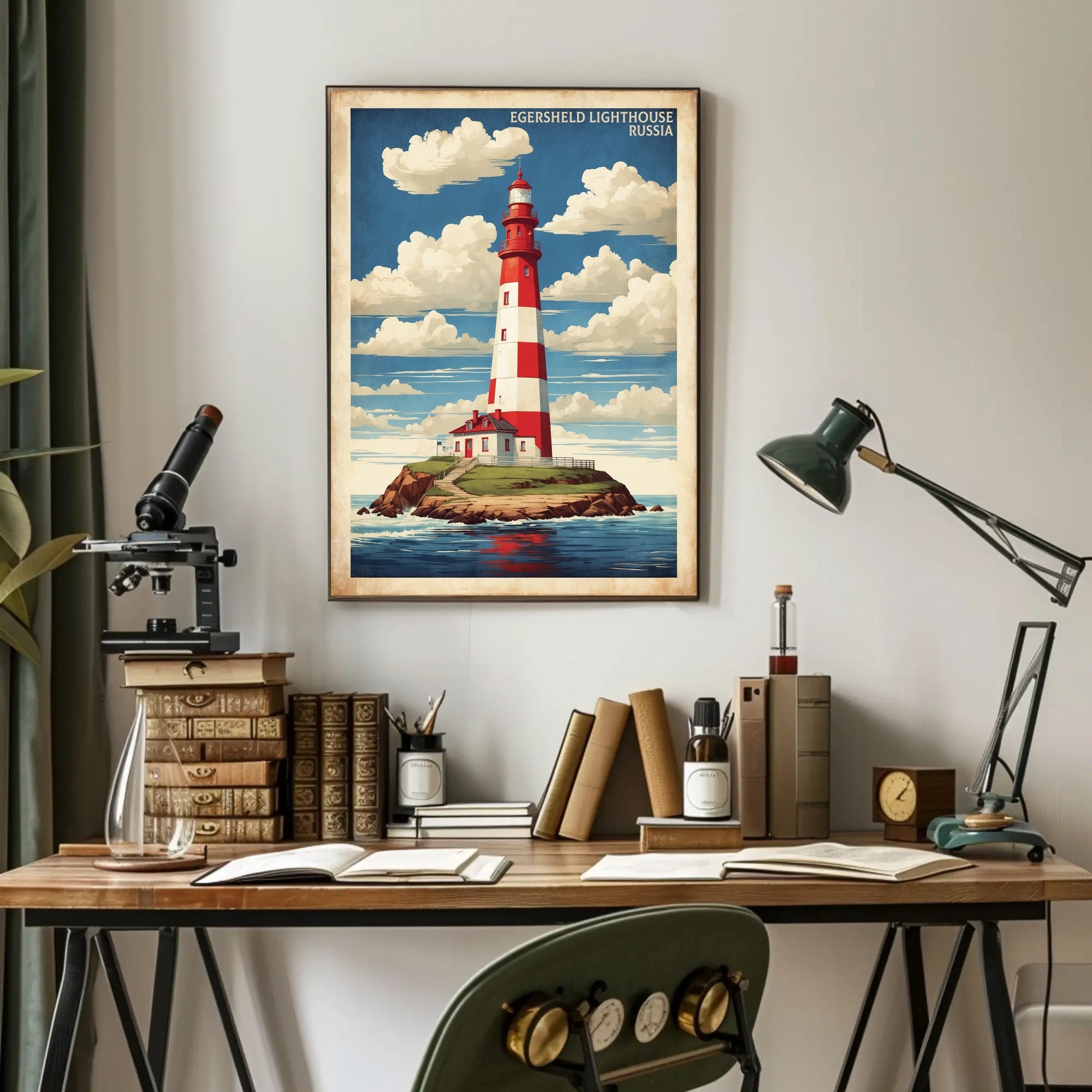 Egersheld Lighthouse Vintage Coastal Travel Poster PosterGoat