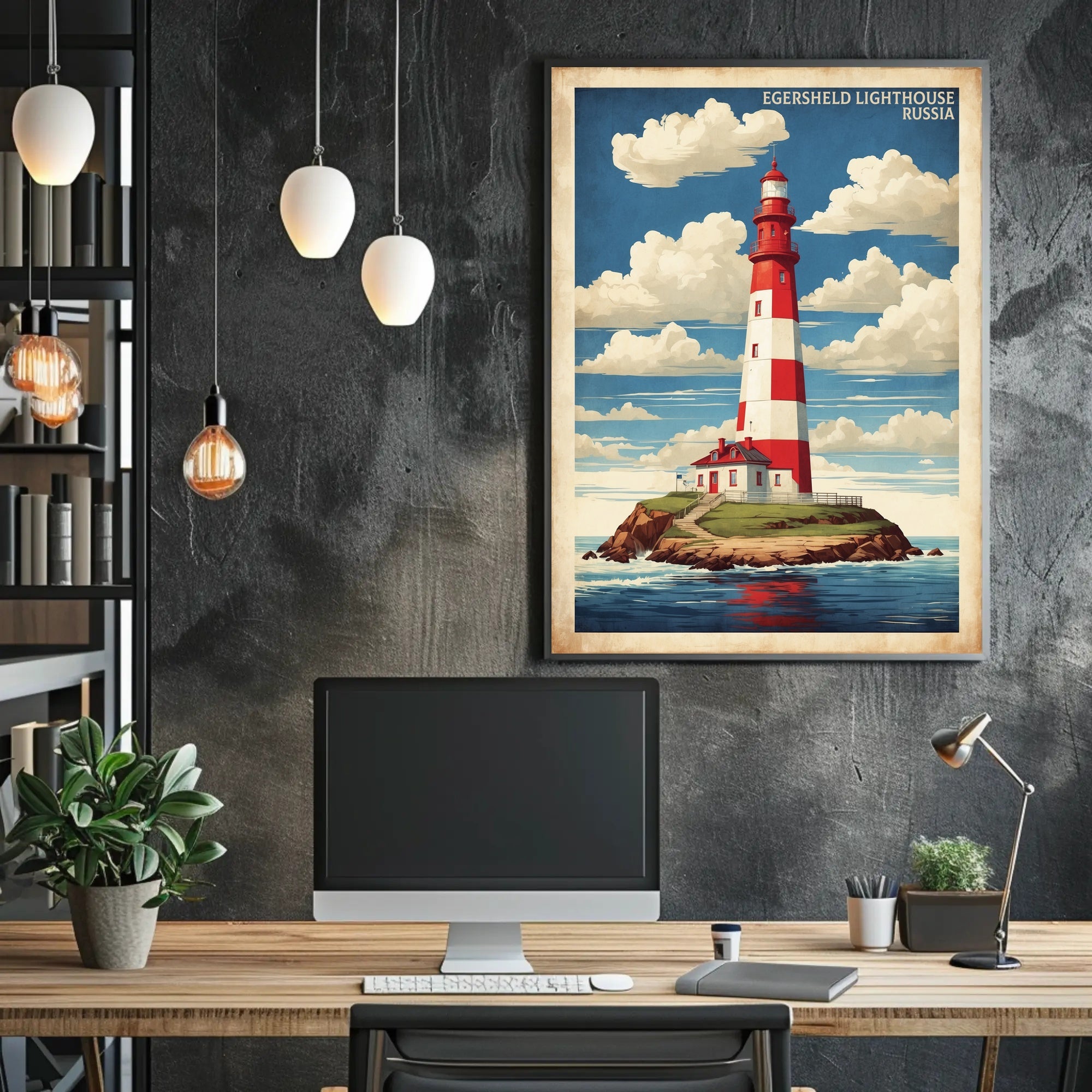 Egersheld Lighthouse Vintage Coastal Travel Poster PosterGoat