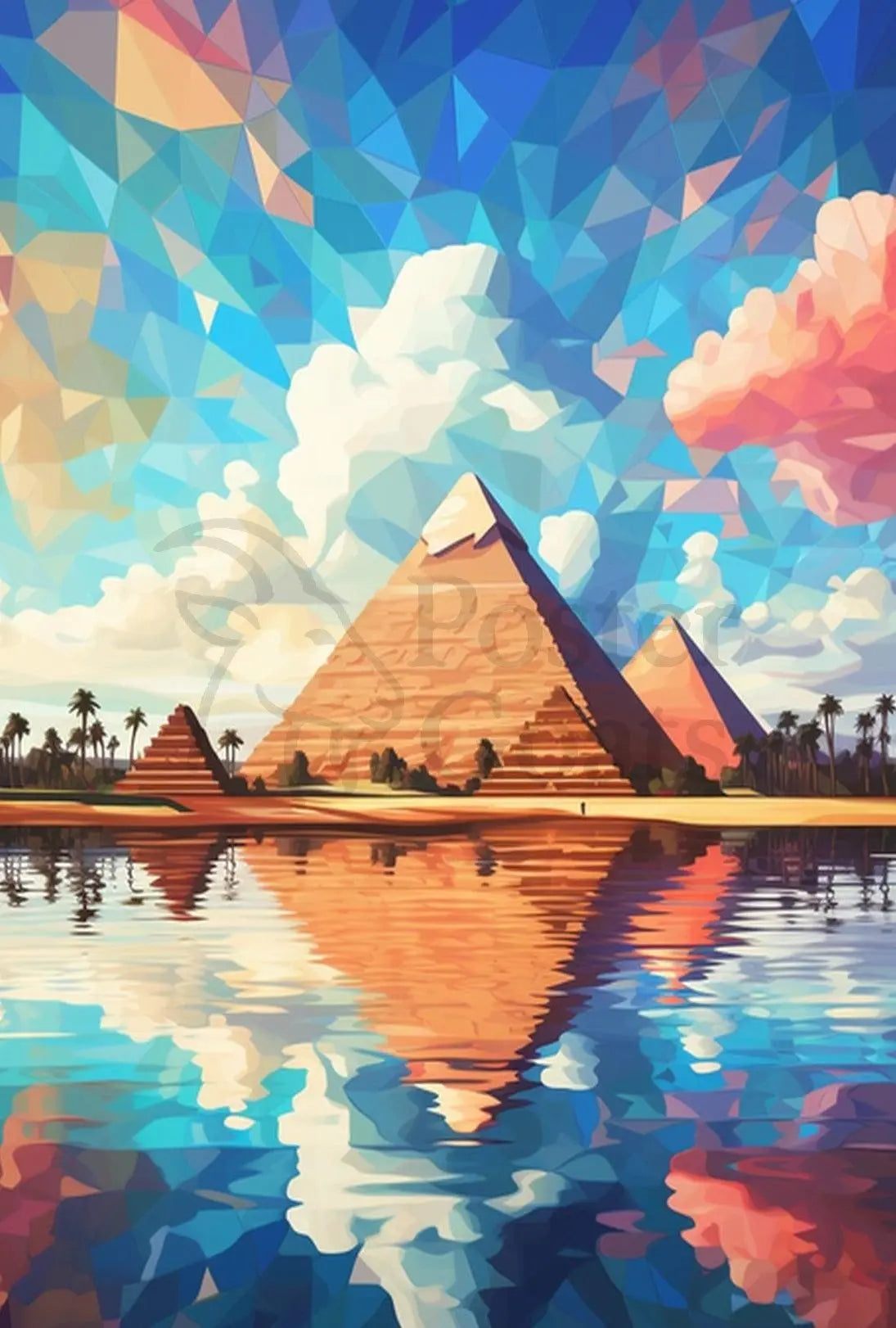 Egyptian Pyramids Desert Oasis Artistic Travel Poster PosterGoat