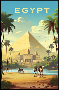 Egyptian Pyramids and Caravan Travel Poster PosterGoat