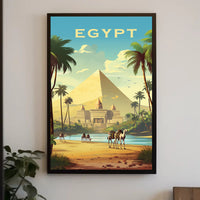 Egyptian Pyramids and Caravan Travel Poster PosterGoat