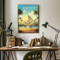 Egyptian Pyramids and Caravan Travel Poster PosterGoat