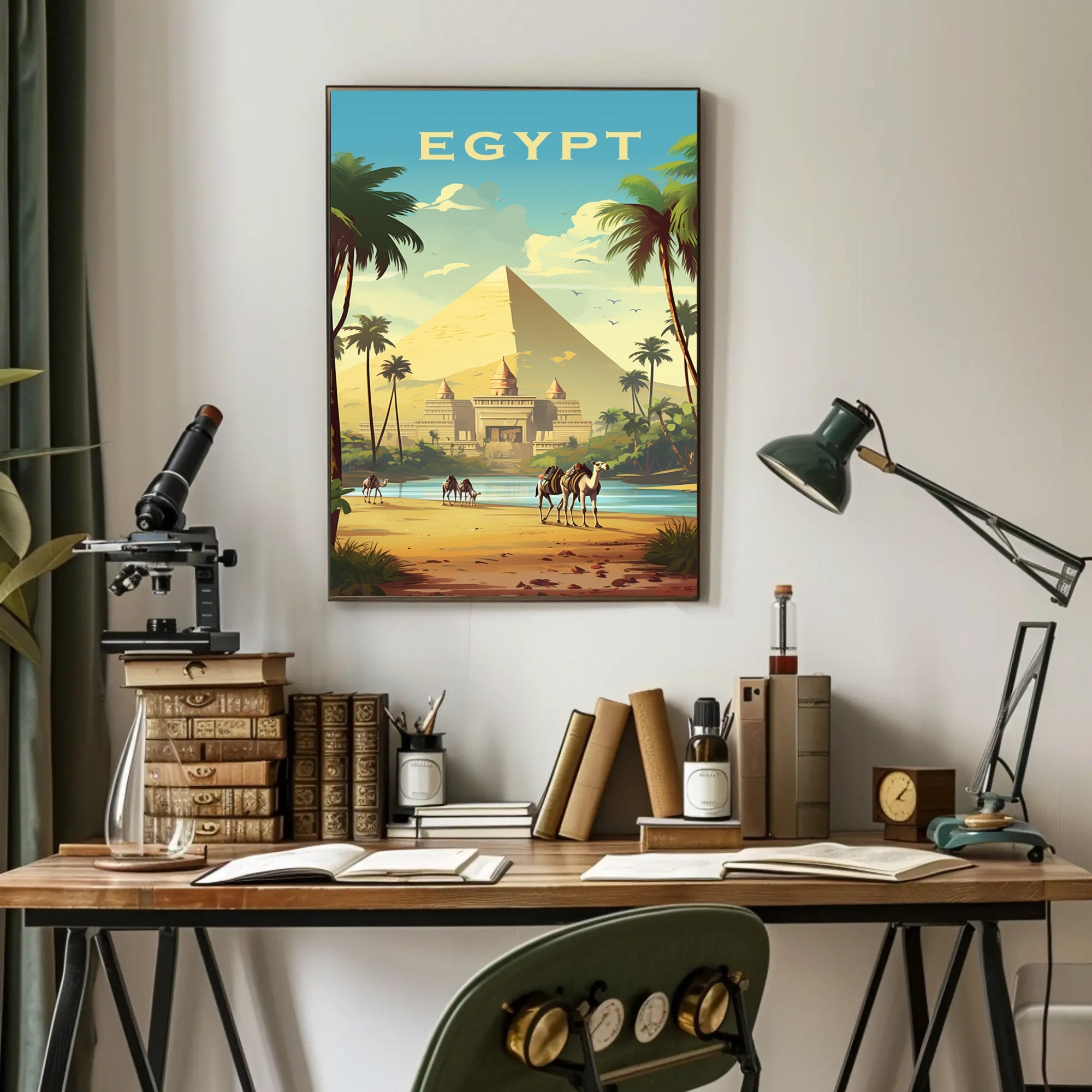 Egyptian Pyramids and Caravan Travel Poster PosterGoat