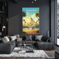 Egyptian Pyramids and Caravan Travel Poster PosterGoat
