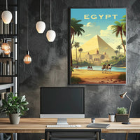 Egyptian Pyramids and Caravan Travel Poster PosterGoat