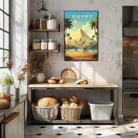 Egyptian Pyramids and Caravan Travel Poster PosterGoat