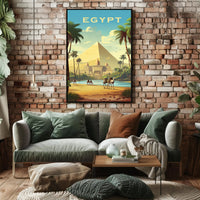 Egyptian Pyramids and Caravan Travel Poster PosterGoat