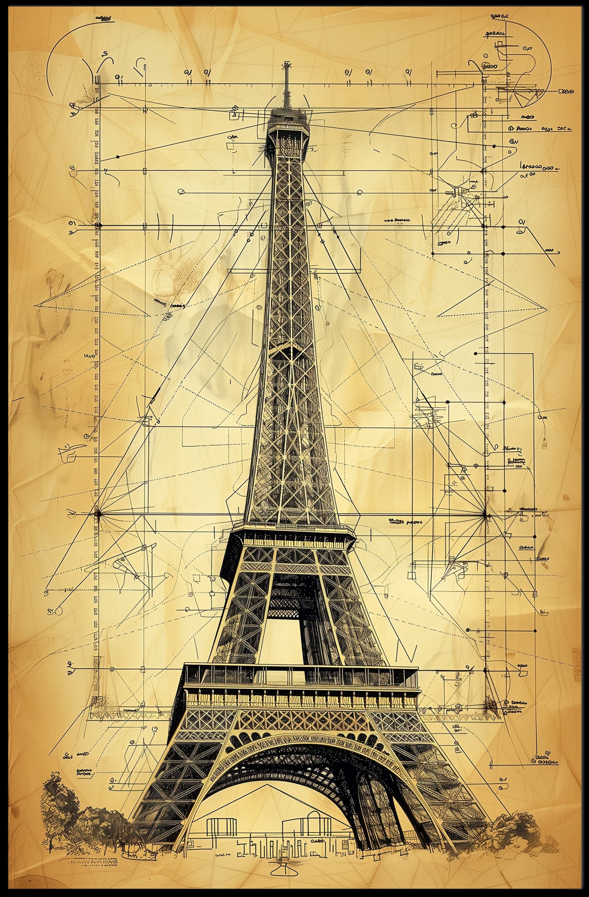 Eiffel Tower Architectural Blueprint Poster: Educational or Infographic Poster PosterGoat