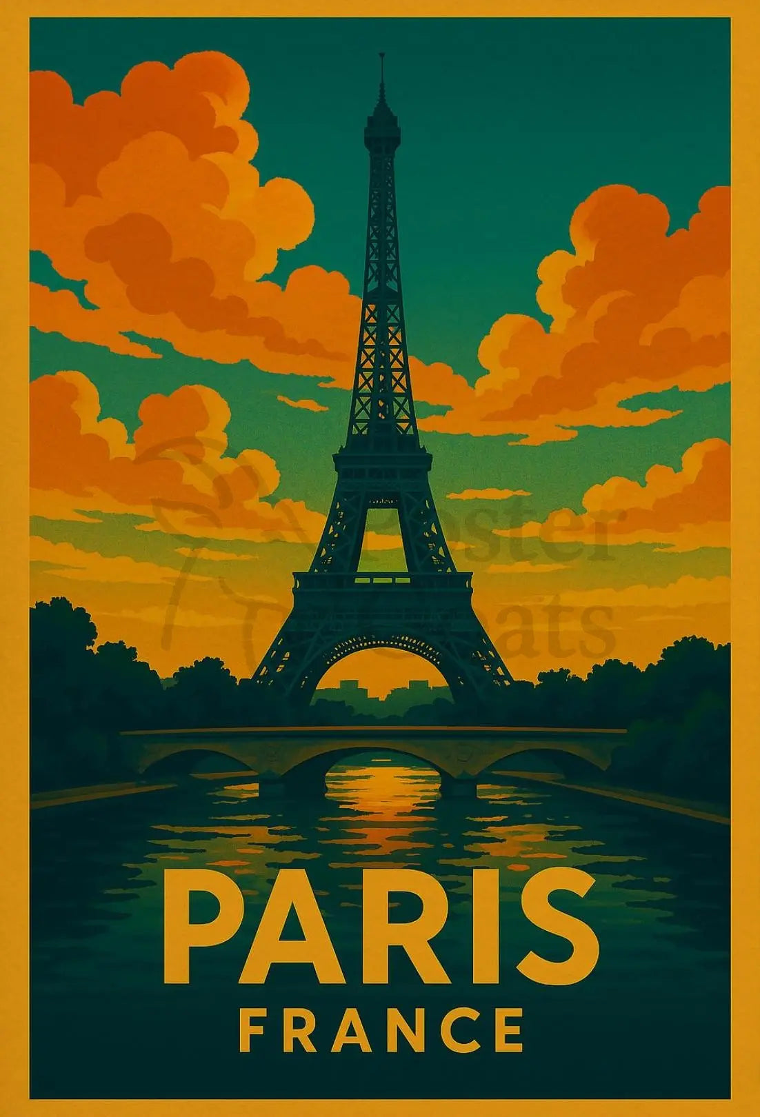 Eiffel Tower Paris Vintage Travel Poster PosterGoat