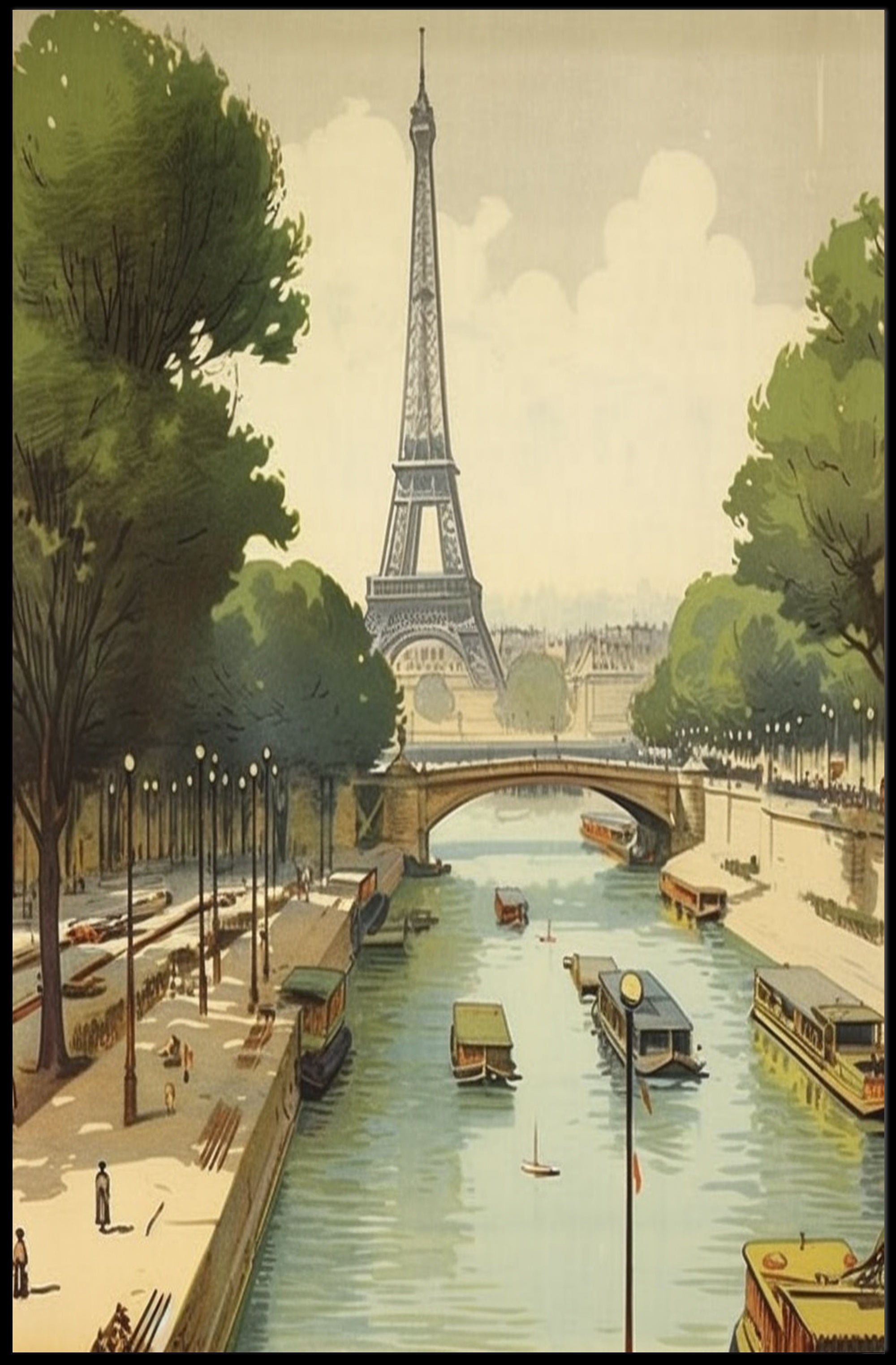 Eiffel Tower Scenic Vintage Paris Travel Poster PosterGoat